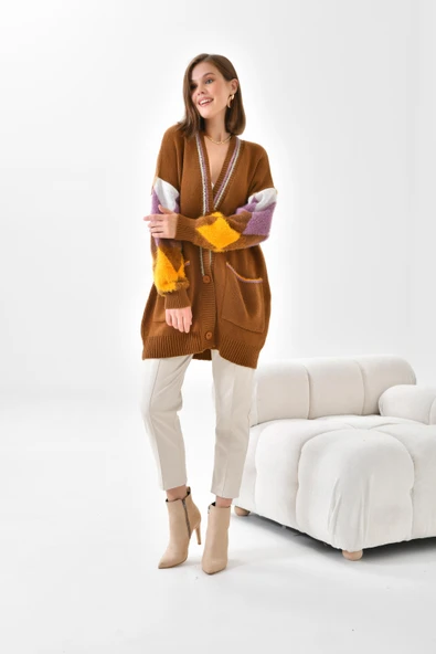 FTZ Women Kadın Baklava Detaylı Hırka  Taba 20003 - Resim 2