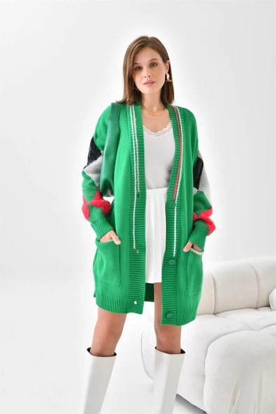 FTZ Women Kadın Baklava Detaylı Hırka  Benetton 20003 - Resim 3