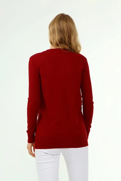 FTZ Women Kadın Baskı Taş Detaylı Hırka Bordo 21-1342 - 4