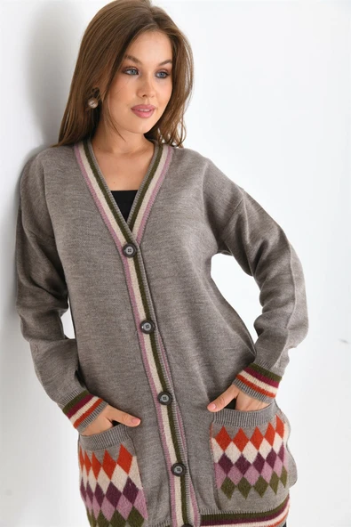 FTZ Women Kadın Baklava Desen Hırka  Kahve 21-6299 - 3