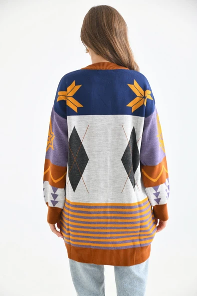 FTZ Women FTZ Women Kadın Etnik Desen Hırka  Kiremit 21-6313 - 3