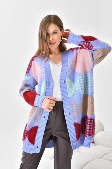 FTZ Women Kadın Desen Düğme Detay Hırka  Lila 21-6019 - 5