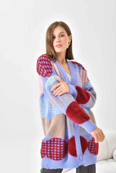 FTZ Women Kadın Desen Düğme Detay Hırka  Lila 21-6019 - 4