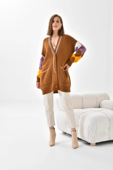 FTZ Women Kadın Baklava Detaylı Hırka  Taba 20003 ürün görseli