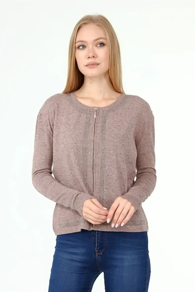 FTZ Women Kadın Ön Taş Detay Hırka Beige 21-1351