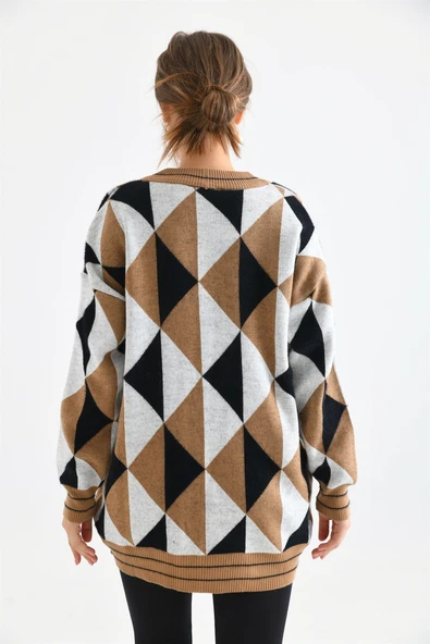 FTZ Women Kadın Üçgen Desen Hırka Bisküvi 21-6357 - 6