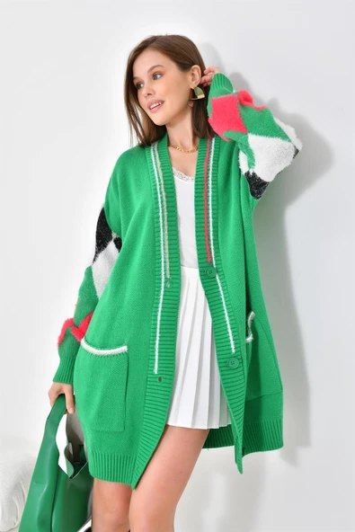 FTZ Women Kadın Baklava Detaylı Hırka  Benetton 20003 - Resim 6