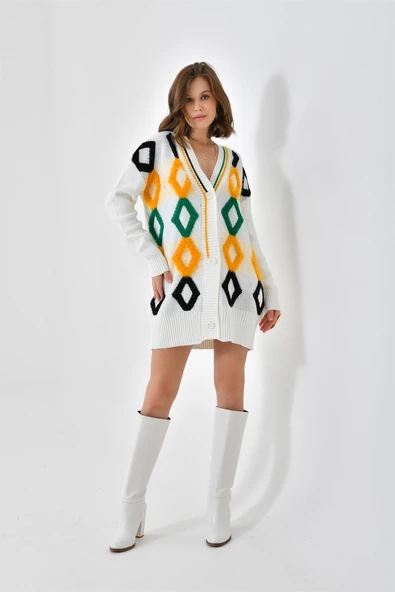 FTZ Women Kadın Baklava Havlu Detaylı Hırka  Ekru 20591 ürün görseli