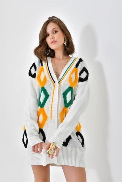 FTZ Women Kadın Baklava Havlu Detaylı Hırka  Ekru 20591 - 5