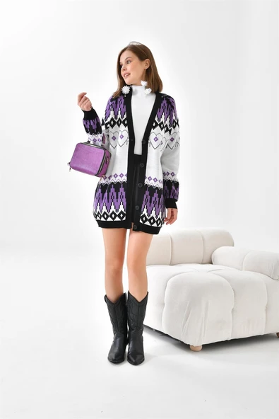 FTZ Women Kadın Etnik Desen Hırka  Siyah 20562 - Resim 5