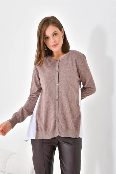 FTZ Women Kadın Poplin Kumaş Detaylı Hırka  Vizon 20526 ürün görseli 1