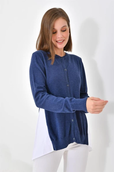 FTZ Women Kadın Poplin Kumaş Detaylı Hırka  İndigo 20526 ürün görseli