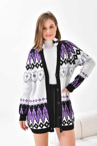 FTZ Women Kadın Etnik Desen Hırka  Siyah 20562 - Resim 3