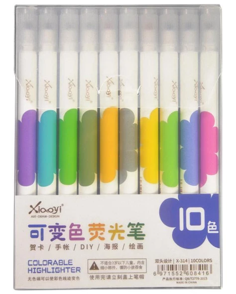 Çift Uçlu Karıştırılabilir Fosforlu Kalem 10 Renk X414