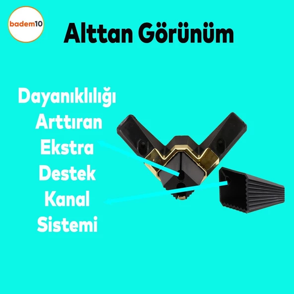 Alcazar Köşe 6'lı Set Mobilya TV Ünitesi Çekyat Koltuk Kanepe Destek Ayağı 12 cm Siyah M8 Civatalı - 5