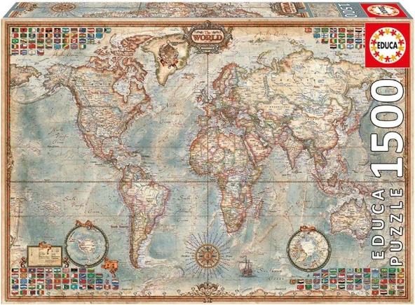 Educa 1500 Parçalık Dünya Siyasi Haritası Puzzle - 16005 Political map of the world