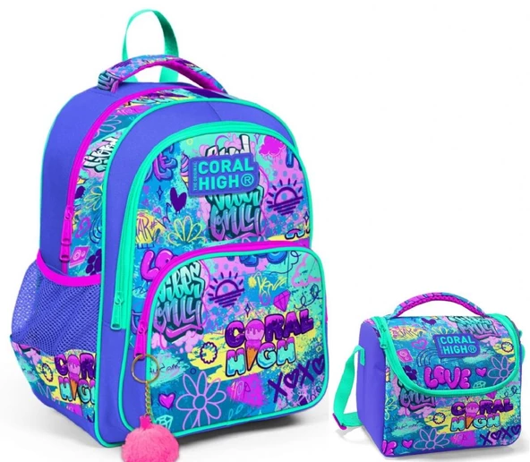 Coral High Lavanta Grafiti Kız Çocuk İlkokul Çantası ve Beslenme Çantası Seti ürün görseli