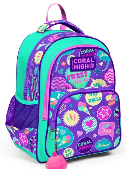 Coral High Yeşil Mor Üç Bölmeli İlkokul Okul Sırt Çantası - Kız Çocuk