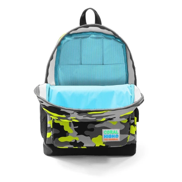 Coral High Okul Çantası ve Beslenme Çantası Seti - Erkek Çocuk Yeşil Kamuflaj - USB Soketli - Resim 3