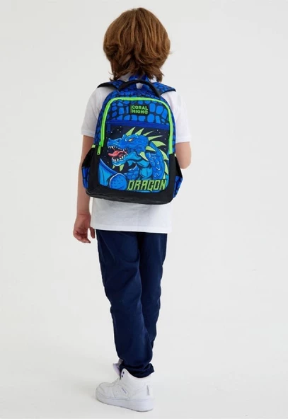 Coral High Erkek Çocuk Mavi Yeşil Dragon Üçlü İlkokul Okul Çanta Seti - 2