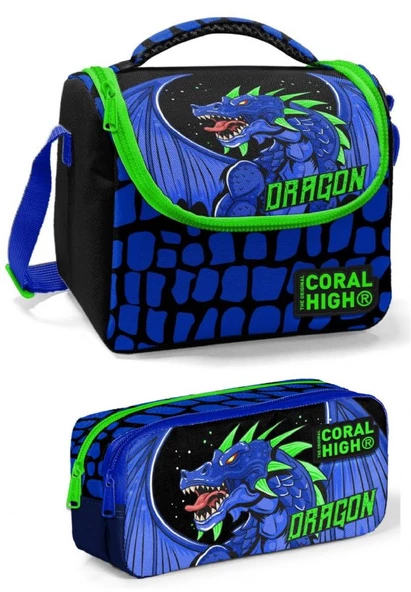 Coral High Siyah Yeşil Ejderha Erkek Çocuk Beslenme Çantası Seti