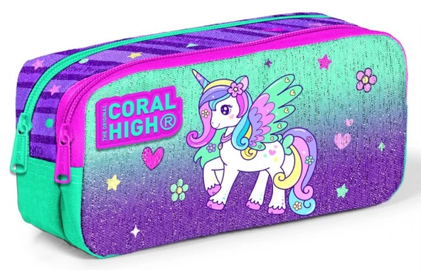 Coral High Yeşil Mor Unicorn Kız Çocuk Beslenme Çantası Seti - Resim 3
