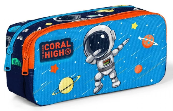 Coral High İki Bölmeli Erkek Çocuk Lacivert Mavi Astronot Kalem Çantası Kalemlik
