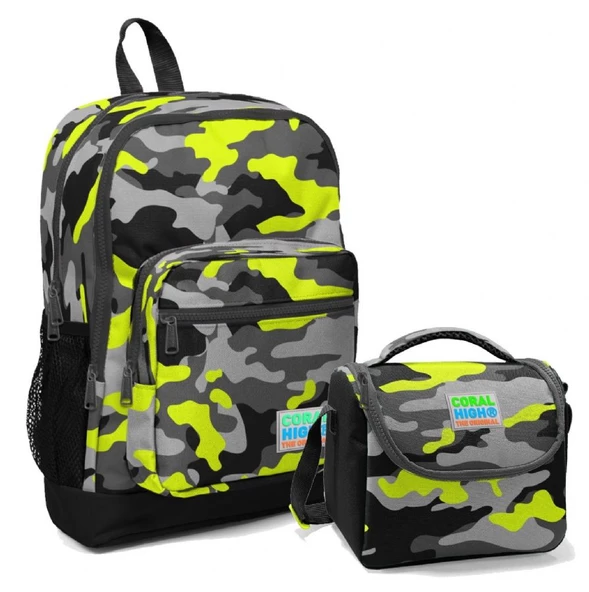 Coral High İlkokul Sırt Çantası ve Beslenme Seti - Yeşil Kamuflaj Erkek Çocuk ürün görseli