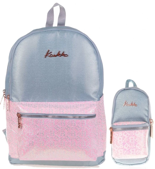 Kaukko Simli Gri Okul Sırt Çantası ve Kalemlik Seti - Ortaokul - Lise