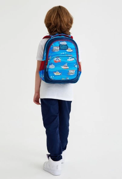 Coral High Üç Gözlü İlkokul Sırt Çantası Seti Lacivert Mavi Gemiler Erkek Çocuk - Resim 2