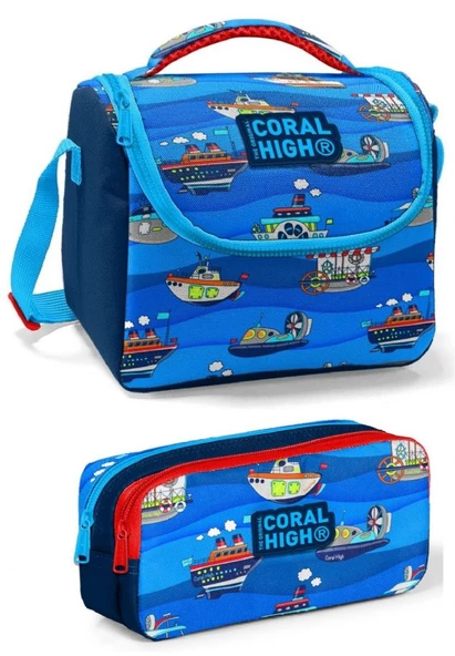 Coral High Üç Gözlü İlkokul Sırt Çantası Seti Lacivert Mavi Gemiler Erkek Çocuk - Resim 4