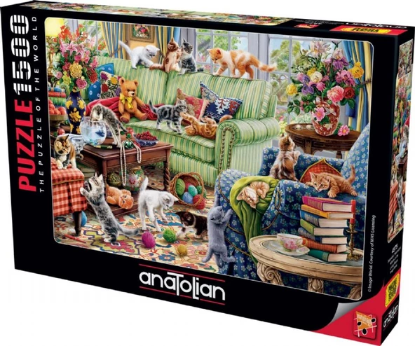 Anatolian 1500 Parça Salondaki Yaramazlar Puzzle - Kedi Yavruları ve Çiçekler - Resim 2