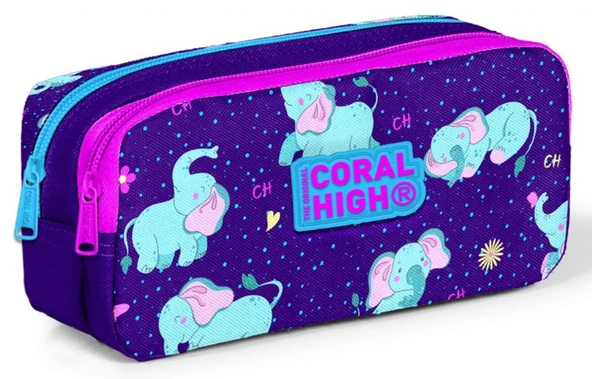Coral High İki Bölmeli Kız Çocuk Mor Fil Kalem Çantası Kalemlik ürün görseli