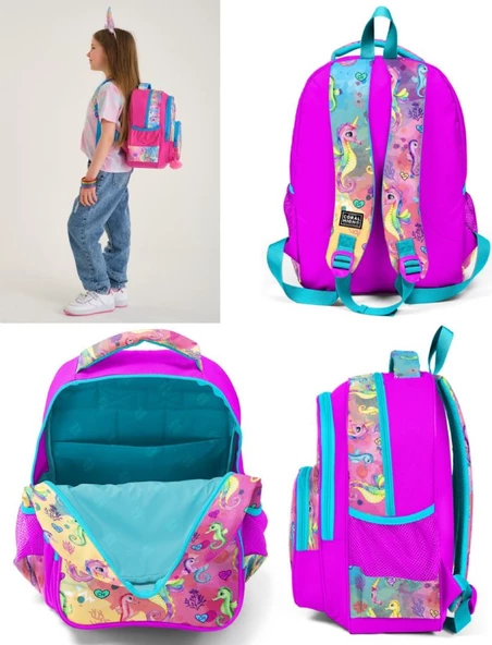 Coral High Pembe Denizatı Kız Çocuk Üçlü İlkokul Okul Çanta Seti - Resim 2