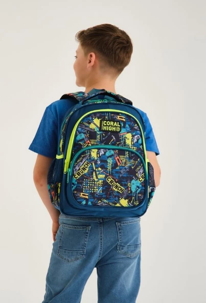 Coral High Üç Gözlü İlkokul Sırt Çantası Seti Yeşil Yazılı Erkek Çocuk - Resim 2