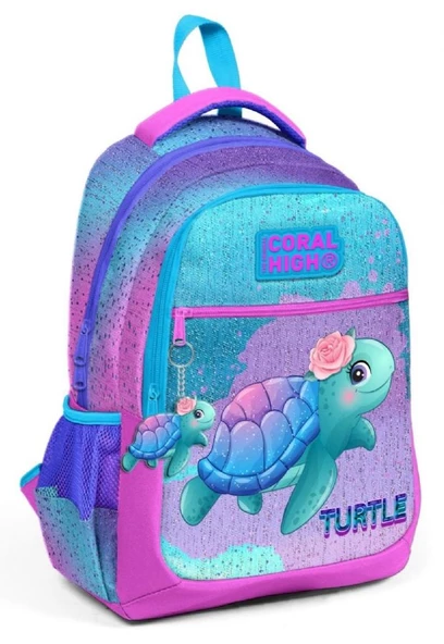 Coral High Kids Açık Pembe Mavi Kaplumbağa Desenli 3'lü Okul Çanta Seti - Kız Çocuk - Resim 5