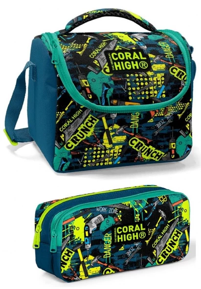 Coral High Üç Gözlü İlkokul Sırt Çantası Seti Yeşil Yazılı Erkek Çocuk - Resim 4