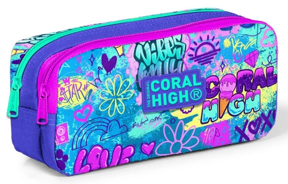 Coral High İki Bölmeli Kız Çocuk Lavanta Grafiti Kalem Çantası Kalemlik