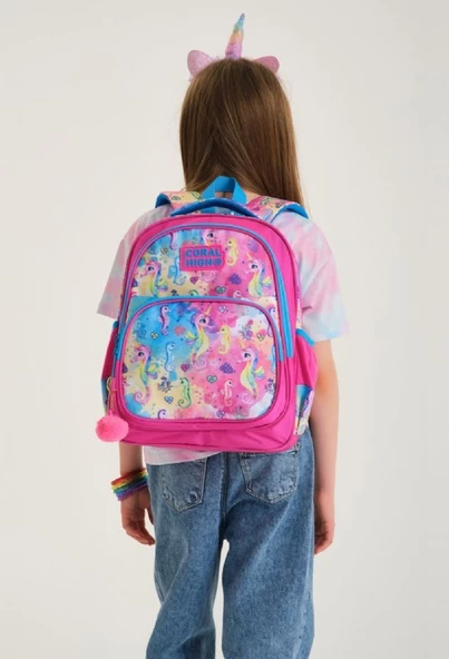 Coral High Pembe Denizatı Kız Çocuk İlkokul Sırt Çantası ve Kalemlik Seti - Resim 2