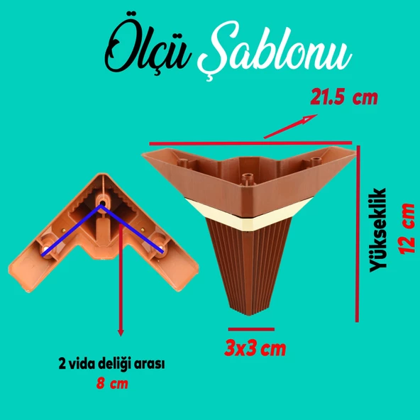 Alcazar Köşe 6'lı Set Mobilya TV Ünitesi Çekyat Koltuk Kanepe Destek Ayağı 12 cm Kahve M8 Civatalı - Resim 2