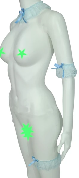 ASM1196 Kadın Mavi 3 Lü Dantel Kol Bacak Akesuar Seti