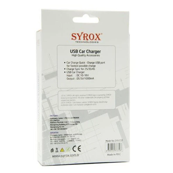 Syrox 1.0A Micro Araç Şarj Seti C33 - 3