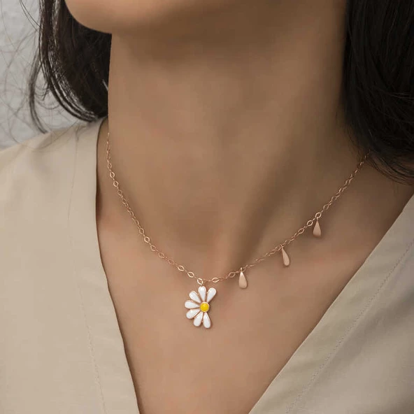 Gümüş Rose Papatya Seviyor Sevmiyor Bayan Kolye  SL4282 - Resim 7