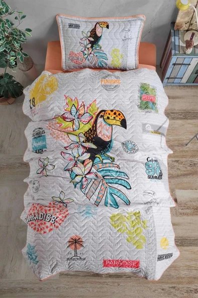 Clasy Ranforce Yatak Örtüsü Tek Kişilik Paradise V1 Somon