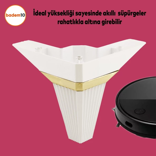 Alcazar Köşe 6'lı Set Mobilya TV Ünitesi Çekyat Koltuk Kanepe Destek Ayağı 12 cm Beyaz M8 Civatalı - 6