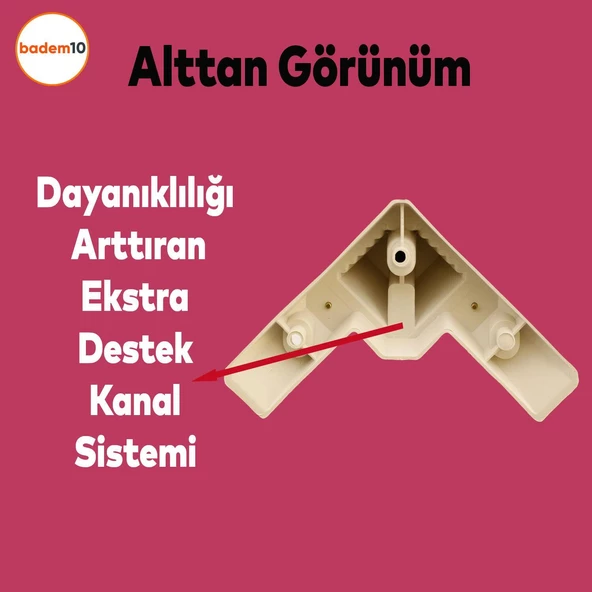 Alcazar Köşe 6'lı Set Mobilya TV Ünitesi Çekyat Koltuk Kanepe Destek Ayağı 12 cm Krem M8 Civatalı - 7
