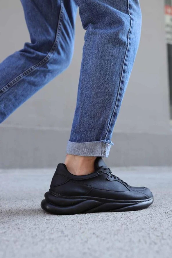 Pabucmarketi Sneakers Erkek Spor Ayakkabı Siyah Siyah Taban
