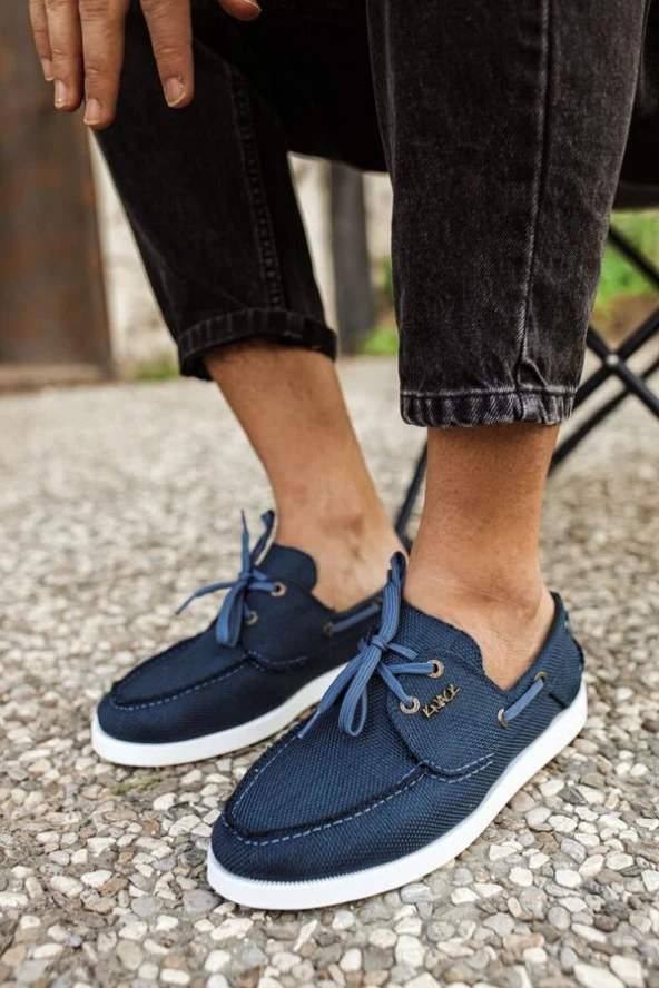 Pabucmarketi Mevsimlik Keten Erkek Ayakkabı Mavi