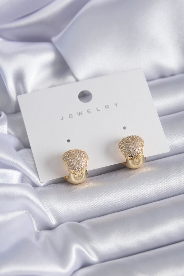 Gold Renk Zirkon Taşlı Pirinç Kadın Küpe ürün görseli