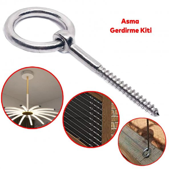 Metal Paslanmaz M6 Vidalı Sabitleme Gerdirme Çekme Kaldırma Tavan Kancası Salıncak Asma Kit Kiti - 5